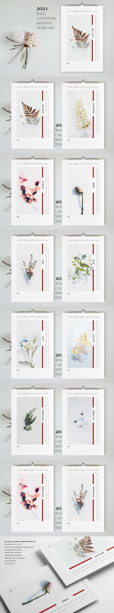 高端简约时尚优雅2021新年挂历日历设计模板