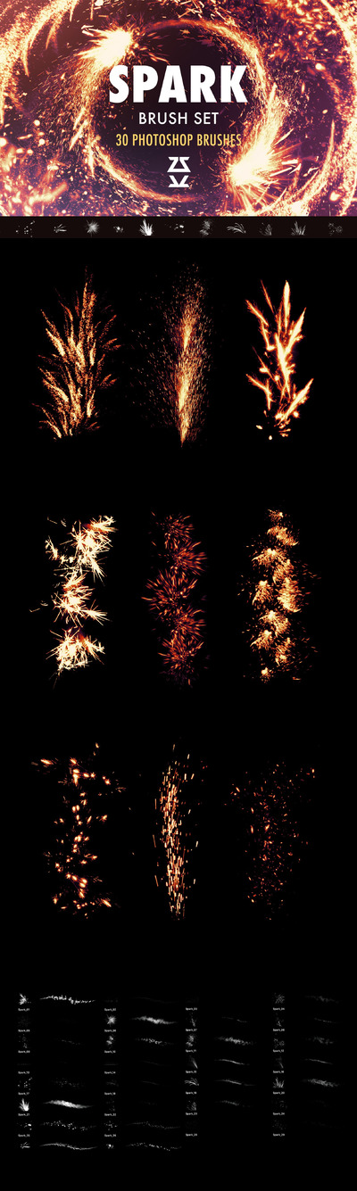 30个独特的火花特效Photoshop笔刷