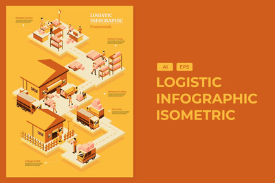 2.5D等轴等距3D立体物流快递海报插画图表设计模板