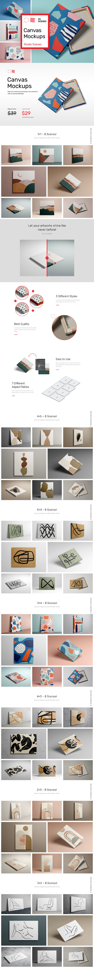 工作室场景画布艺术作品展示样机[6.5GB,PSD]