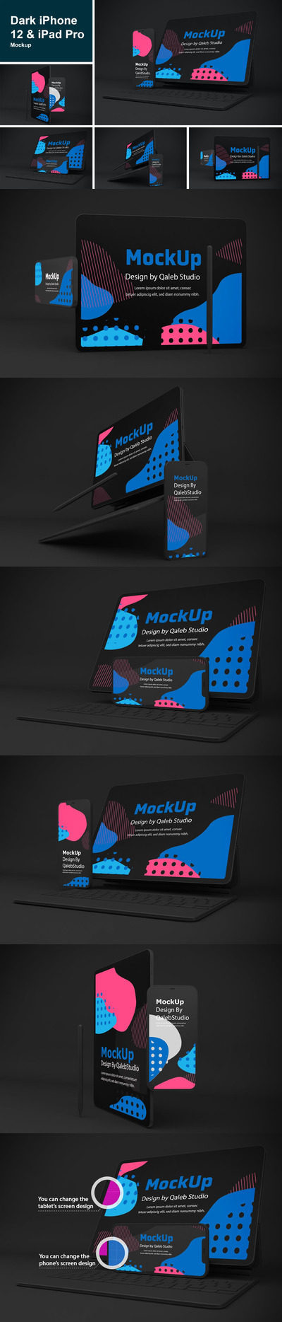 深色iPhone 12和iPad Pro APP UI样机展示模型mockups