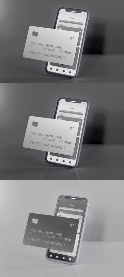 高端专业逼真质感的智能手机&名片信用卡银行卡设计VI样机展示模型mockups