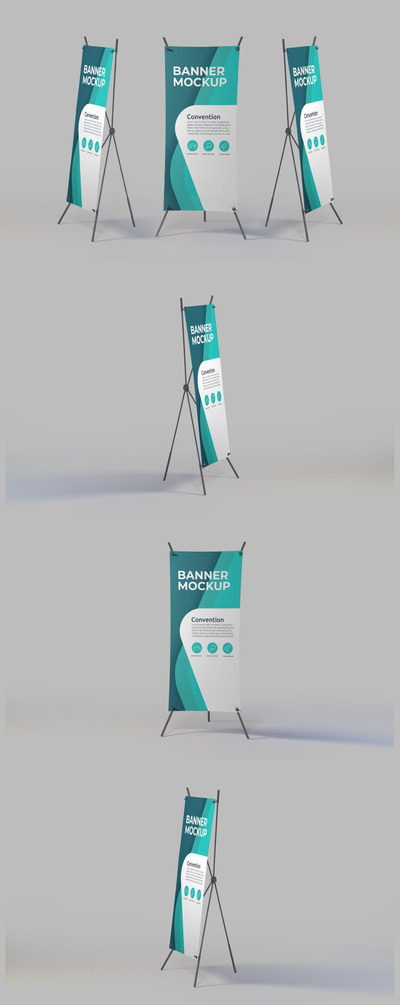 高品质的时尚高端X展架易拉宝门型架VI设计样机展示模型mockups