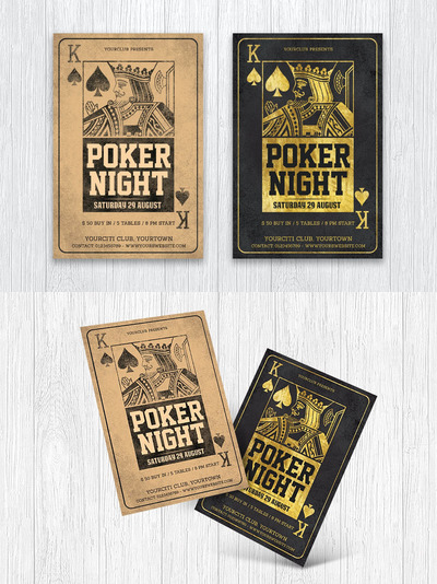 高端时尚国王KING扑克桥牌海报宣传单设计模板-PSD