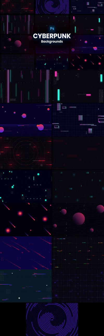 时尚高端绚丽赛博朋克风格背景底纹纹理集合-PSD