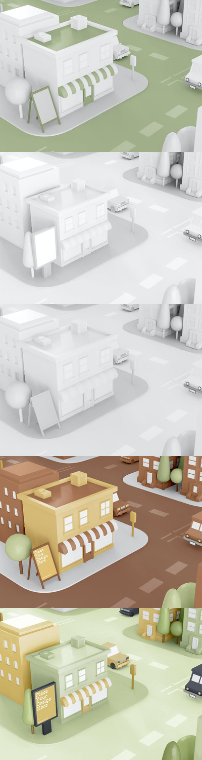 3D卡通城市广告模型样机（PSD）