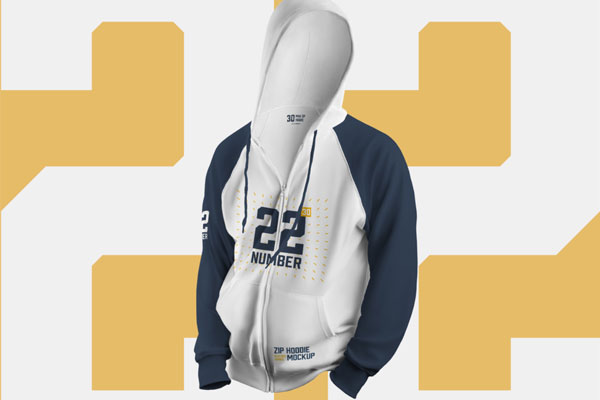 4个拉链连帽衫服装设计样机