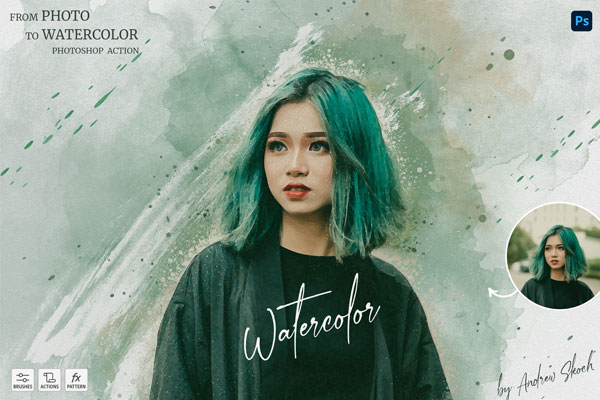 油漆艺术水彩画照片效果Photoshop动作