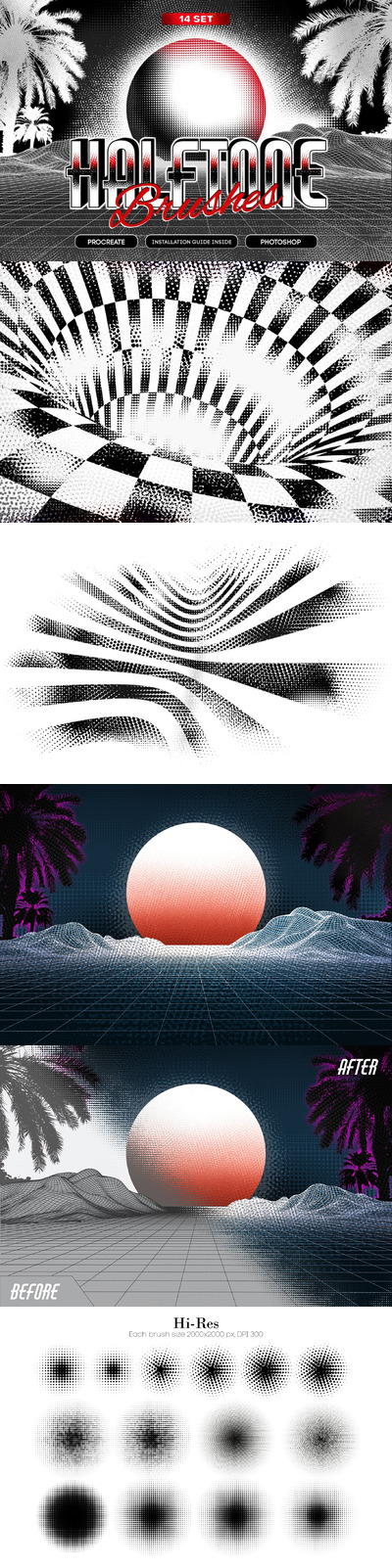 复古80年代半色调Procreate和PS笔刷套装