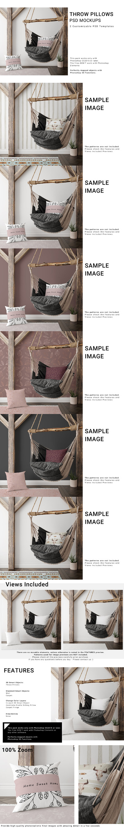 抱枕和流苏地毯布料图案设计样机套装