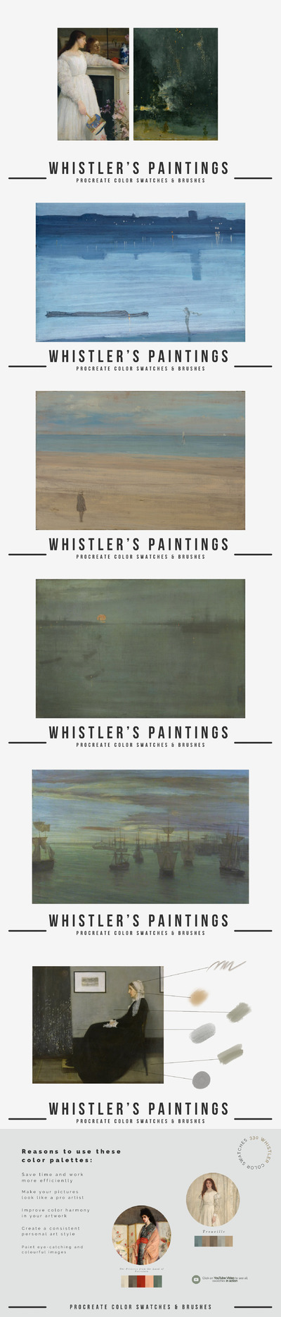 惠斯勒大师艺术绘画Procreate笔刷套装