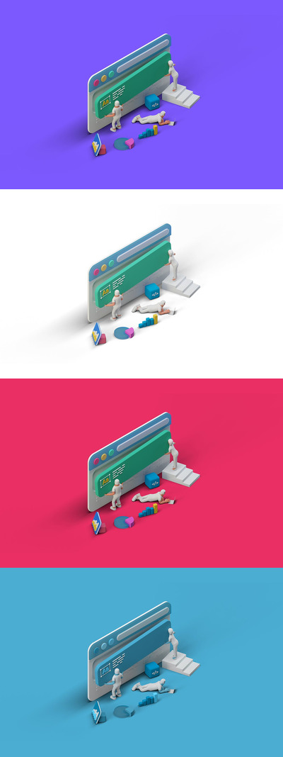 时尚高端3D立体2.5D等轴等距插画场景-PSD，PNG，JPG