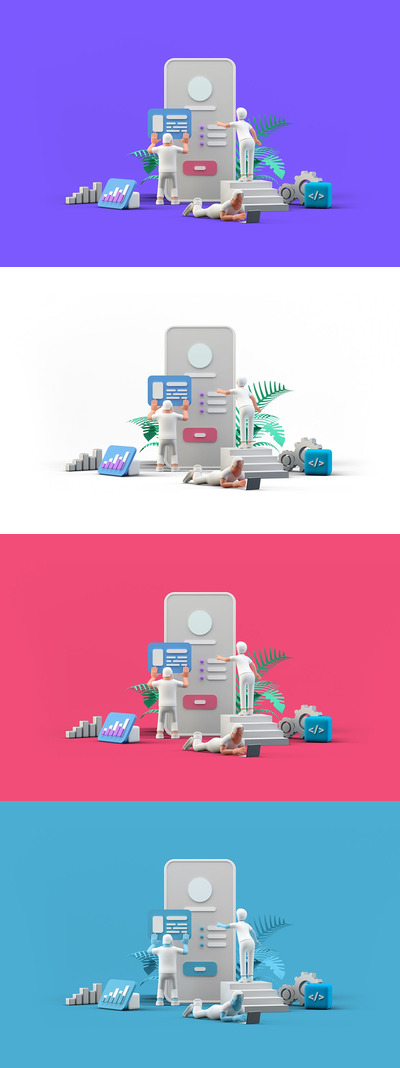 3D立体Ui Ux设计团队使用移动应用程序插图插画