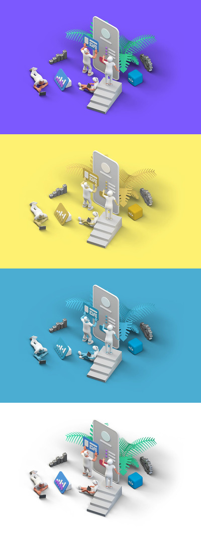 Ui Ux设计团队移动应用程序等距3D立体2.5D等轴等距bannerUI插画