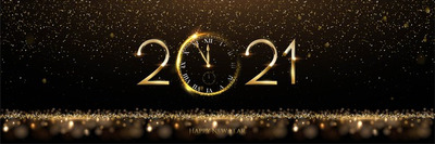 金色新年时钟设计数字背景