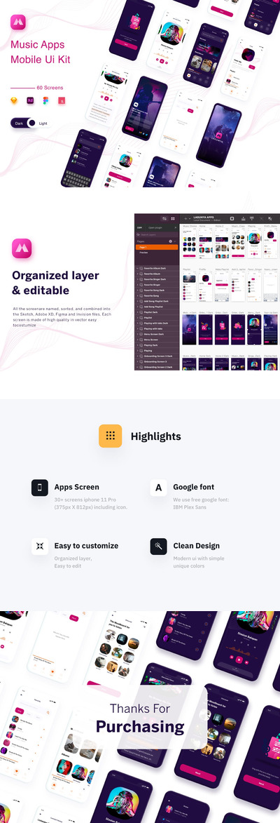 时尚高端简约流行音乐APP UI KITS-Figma，Sketch，Adobe XD