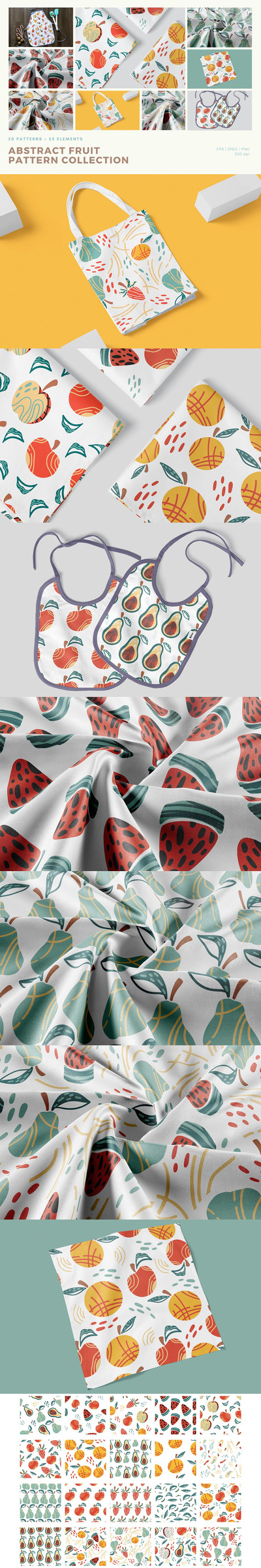 时尚高端简约扁平化抽象水果矢量背景底纹纹理集合-EPS，JPG，PNG
