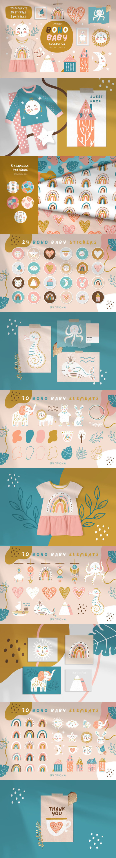 波西米亚风可爱宝宝儿童插画素材包