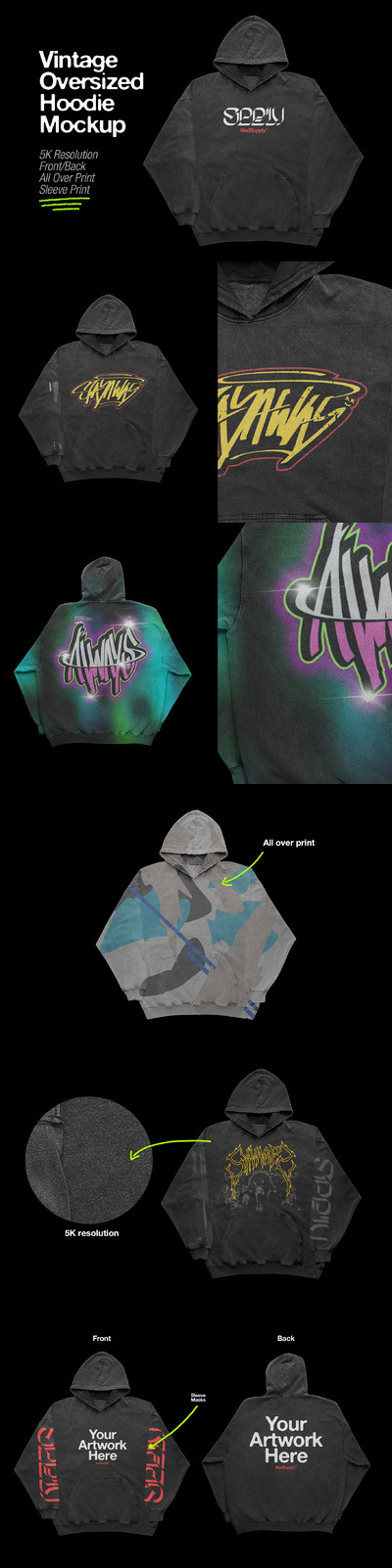 复古超大宽松连帽衫样机