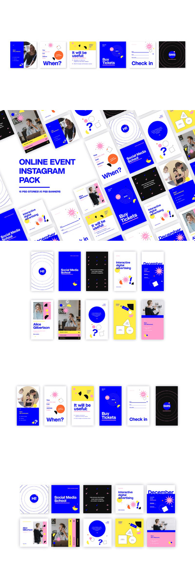 时尚高端简约清新新孟菲斯风格Instagram社交媒体banner海报设计模板集合-PSD