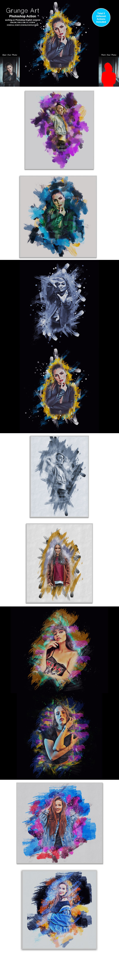 水彩油漆笔刷背景艺术照片效果ps动作下载