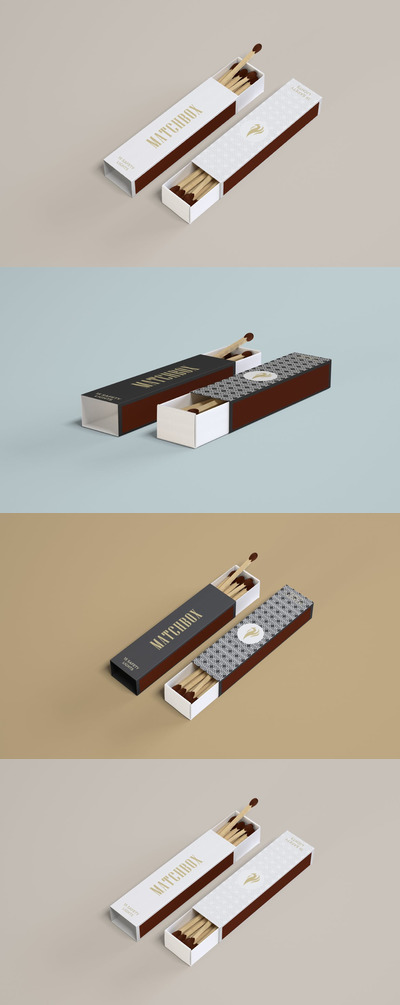 高品质的时尚高端火柴盒包装设计VI设计样机展示模型mockups