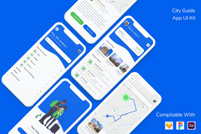 城市指南应用程序UI工具包[FIG,SKETCH,XD]