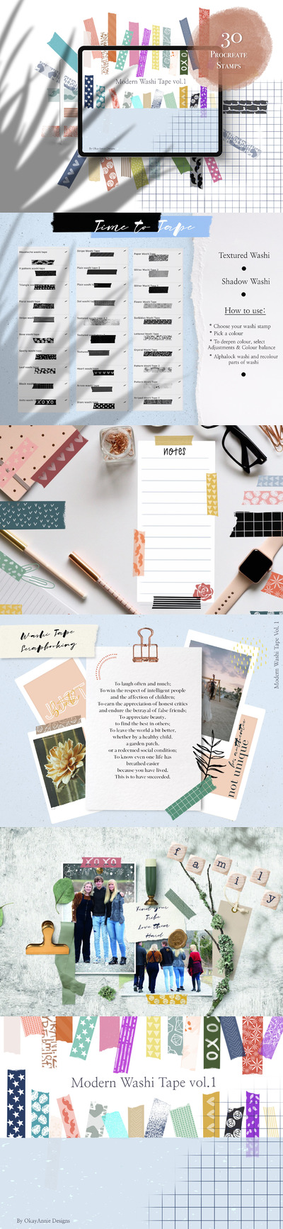 新款现代装饰纸胶带Procreate笔刷套装