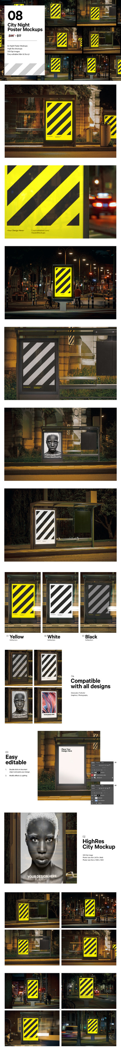 8款黑夜城市海报样机套装
