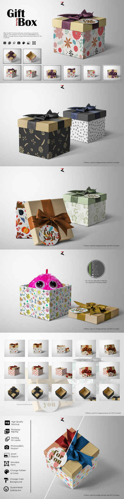 6k分辨率礼品盒图案设计样机