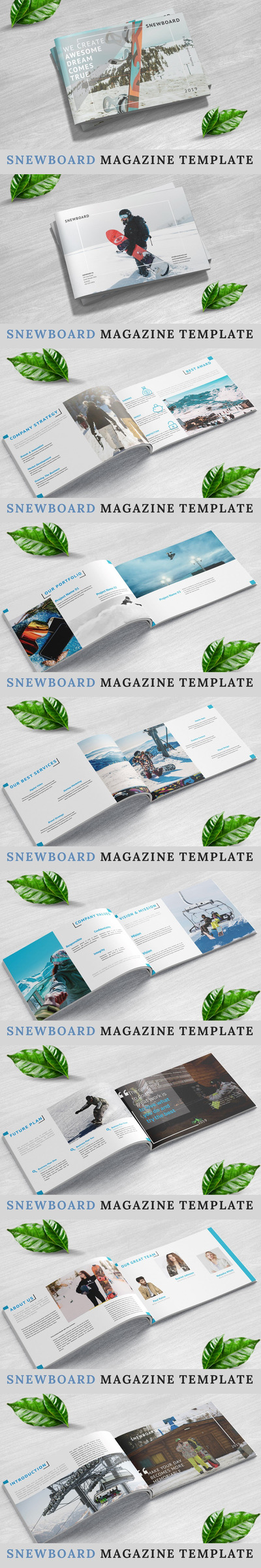 滑雪主题创意杂志手册排版设计模板