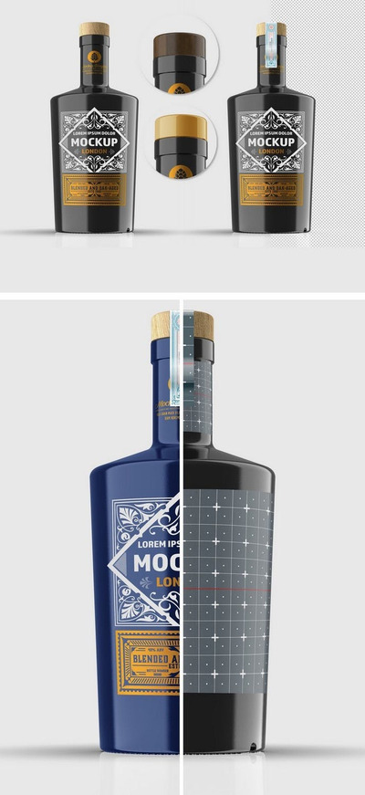 深色酒瓶包装产品模型[PSD]