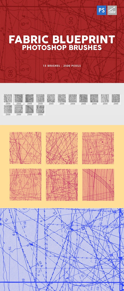 15种织物蓝图纹理Photoshop印章笔刷