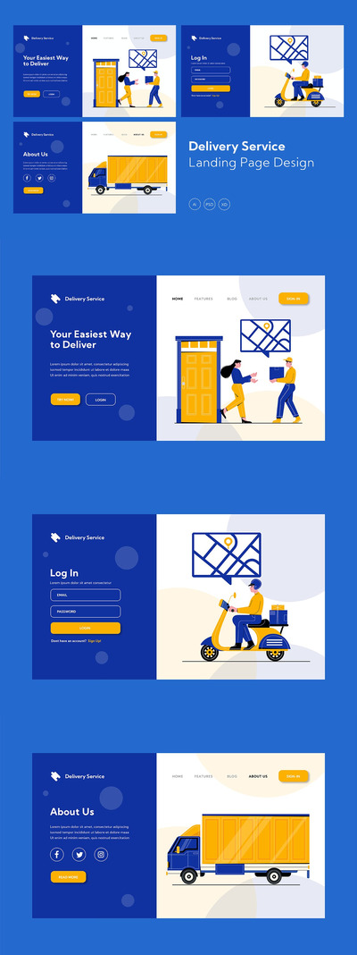 高品质的送货服务快递物流登录页面banner海报矢量UI插画设计模板集合-AI，PSD，XD