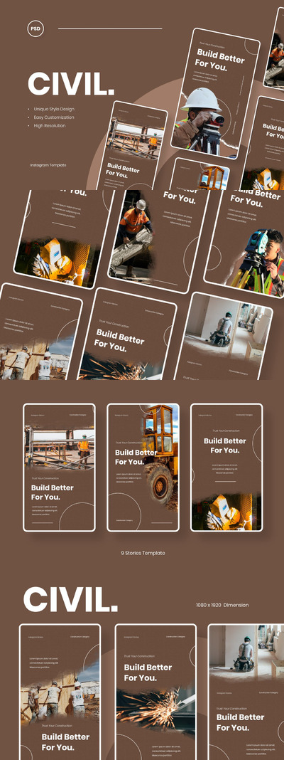 高品质的房地产建筑行业Instagram社交媒体banner海报设计模板集合-PSD