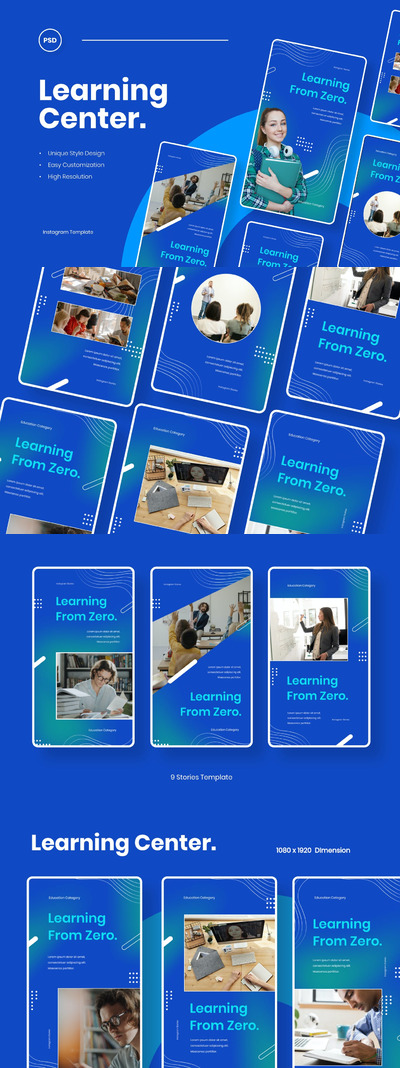 时尚高端简约清新专业的在线教育培训中心Instagram社交媒体banner海报设计模板集合