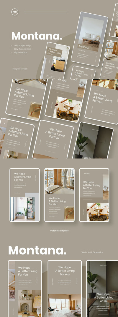 时尚高端简约清新专业的室内设计风格Instagram社交媒体banner海报设计模板-PSD