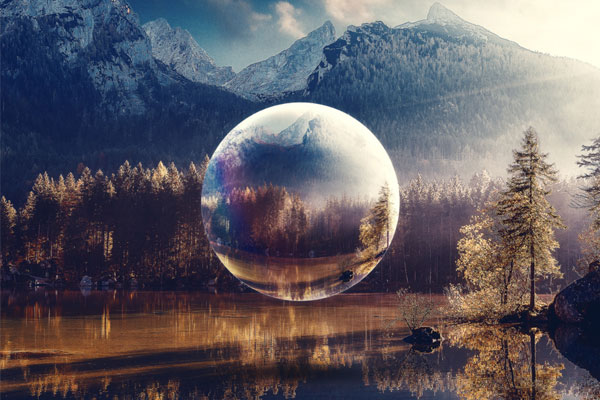 镜像球体照片效果样机psd模板