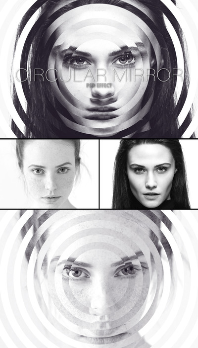 圆形分形镜面照片效果样机模板