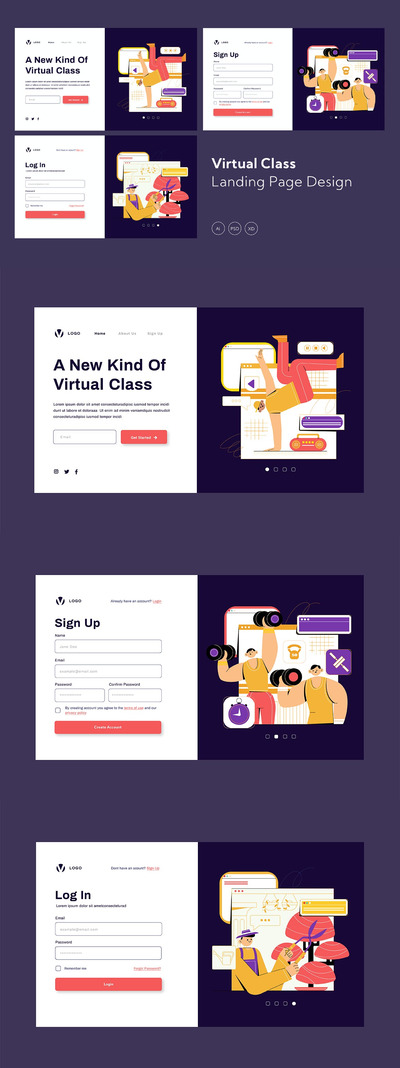 高品质的网络在线教育banner海报矢量UI插画设计模板集合-AI，PSD，XD