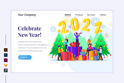 新年创意着陆页插画素材（AI,FIG,SKETCH,XD,EPS）