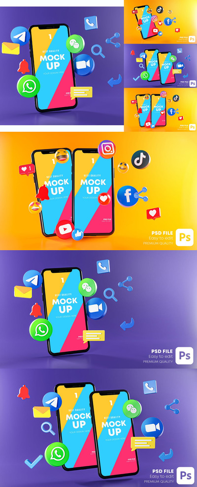 最受欢迎的社交媒体电话APP UI样机展示模型mockups