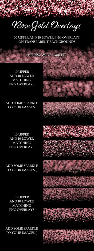 玫瑰金闪亮散景效果叠加层PNG素材