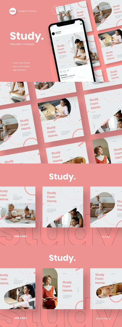 时尚高端专业的高品质在线教育Instagram社交媒体banner海报设计模板-PSD