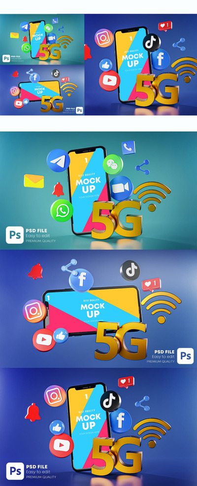 5G最受欢迎的社交媒体电话APP UI样机展示模型mockups