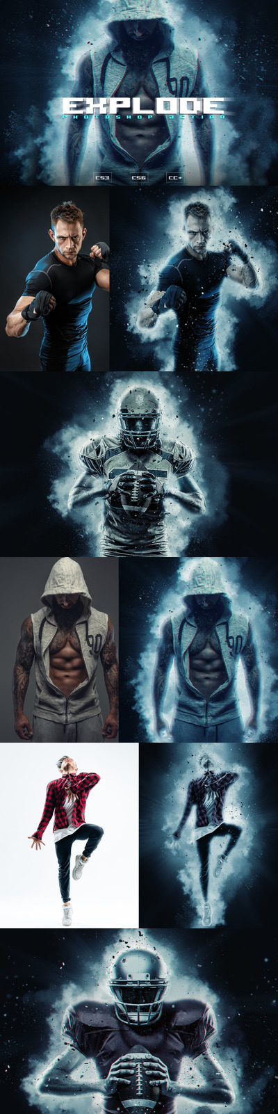 高端逼真震撼爆炸效果photoshop动作预设+Glitch FX