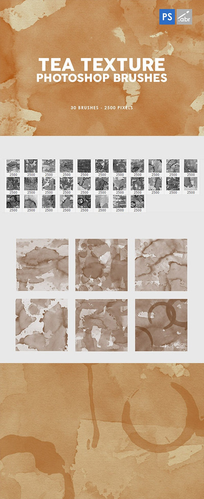 30个茶渍茶垢纹理Photoshop印章笔刷