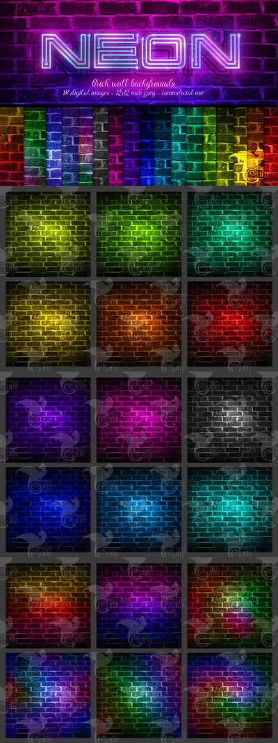 霓虹灯砖墙纹理背景素材