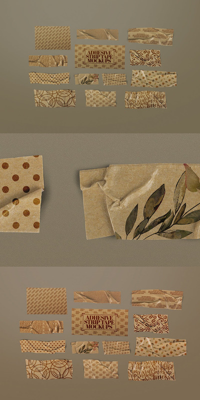 时尚高端逼真质感的棕色牛皮纸胶带胶布VI设计样机展示模型mockups