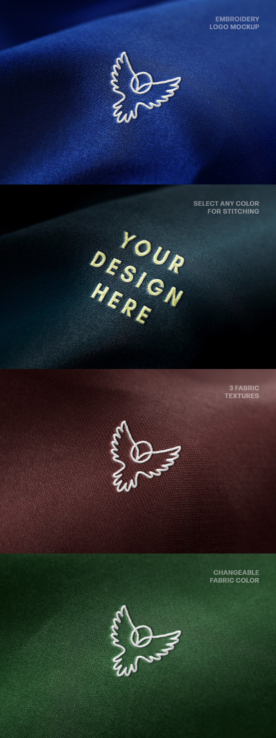 逼真质感的刺绣特写logo标志设计VI样机展示模型mockups